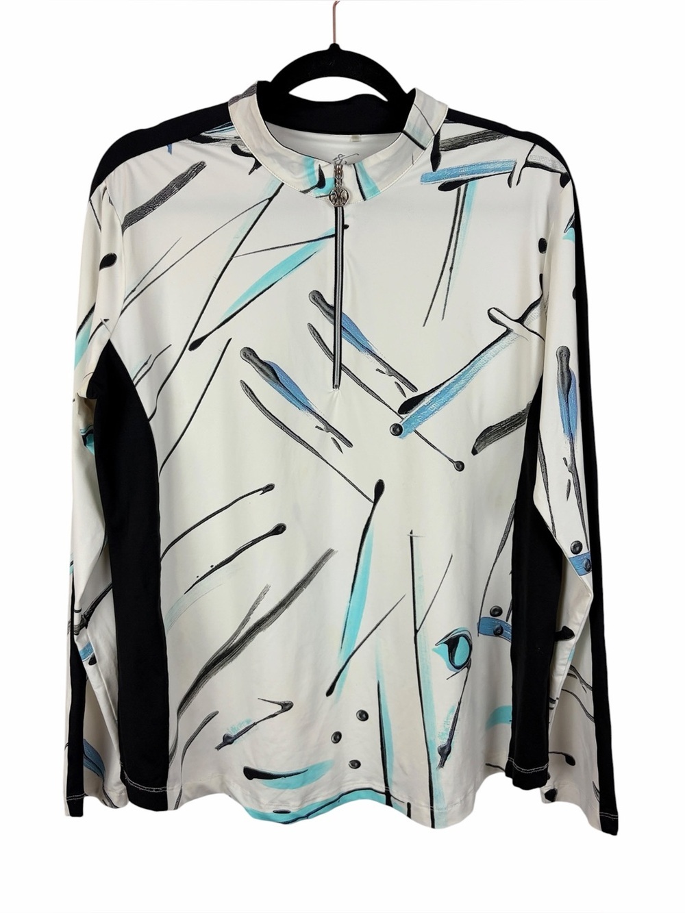 Dolcezza Golf Club Abstract Print Quarter Zip Performance Top Long Sleeve Large